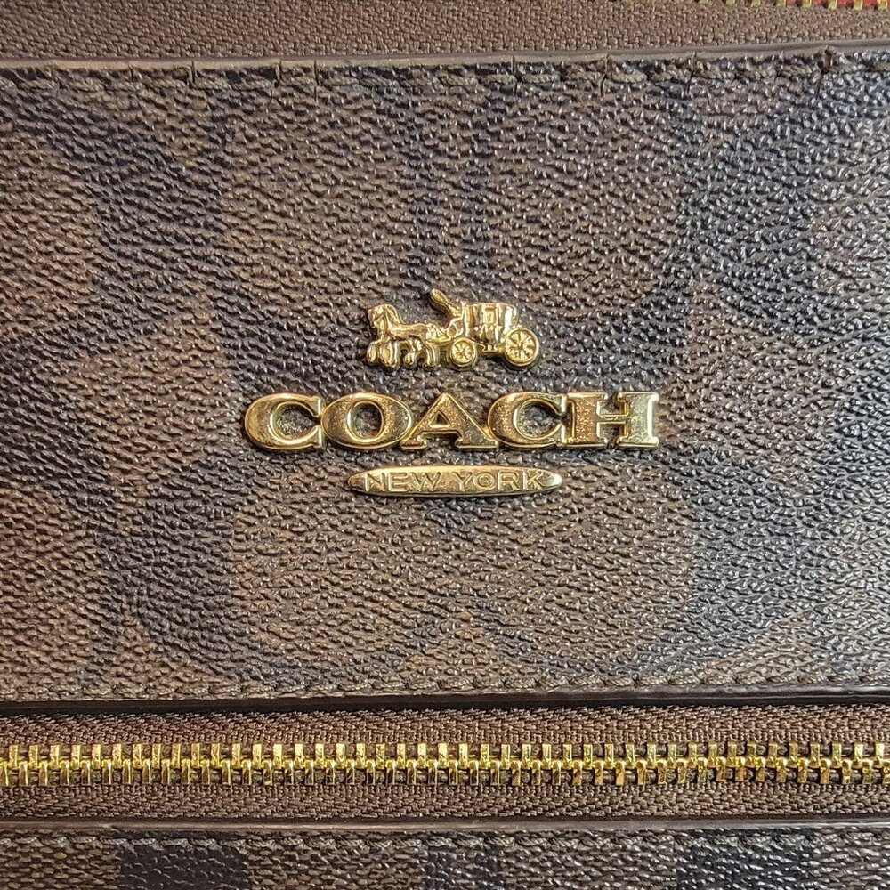 COACH | Womens Signature Canvas Tote - Brown/Red - Picture 4 of 7